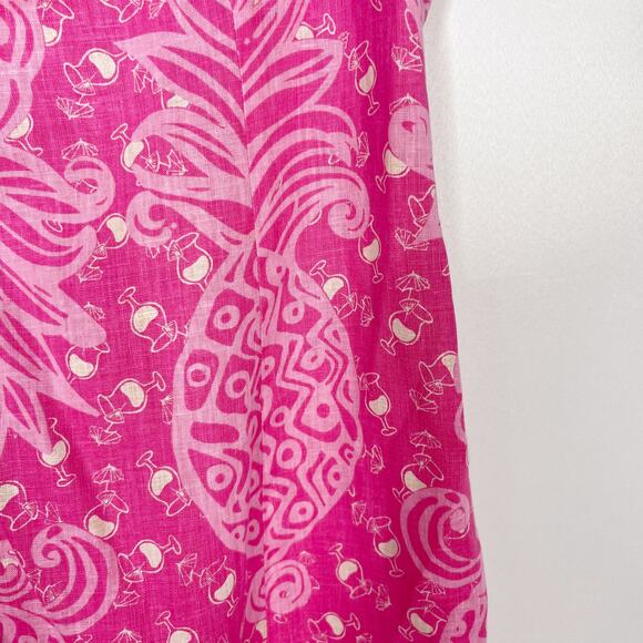 Lilly Pulitzer Size 4 Pink Pineapple Cocktail Linen Cotton Shift Dress Spaghetti - Picture 5 of 13